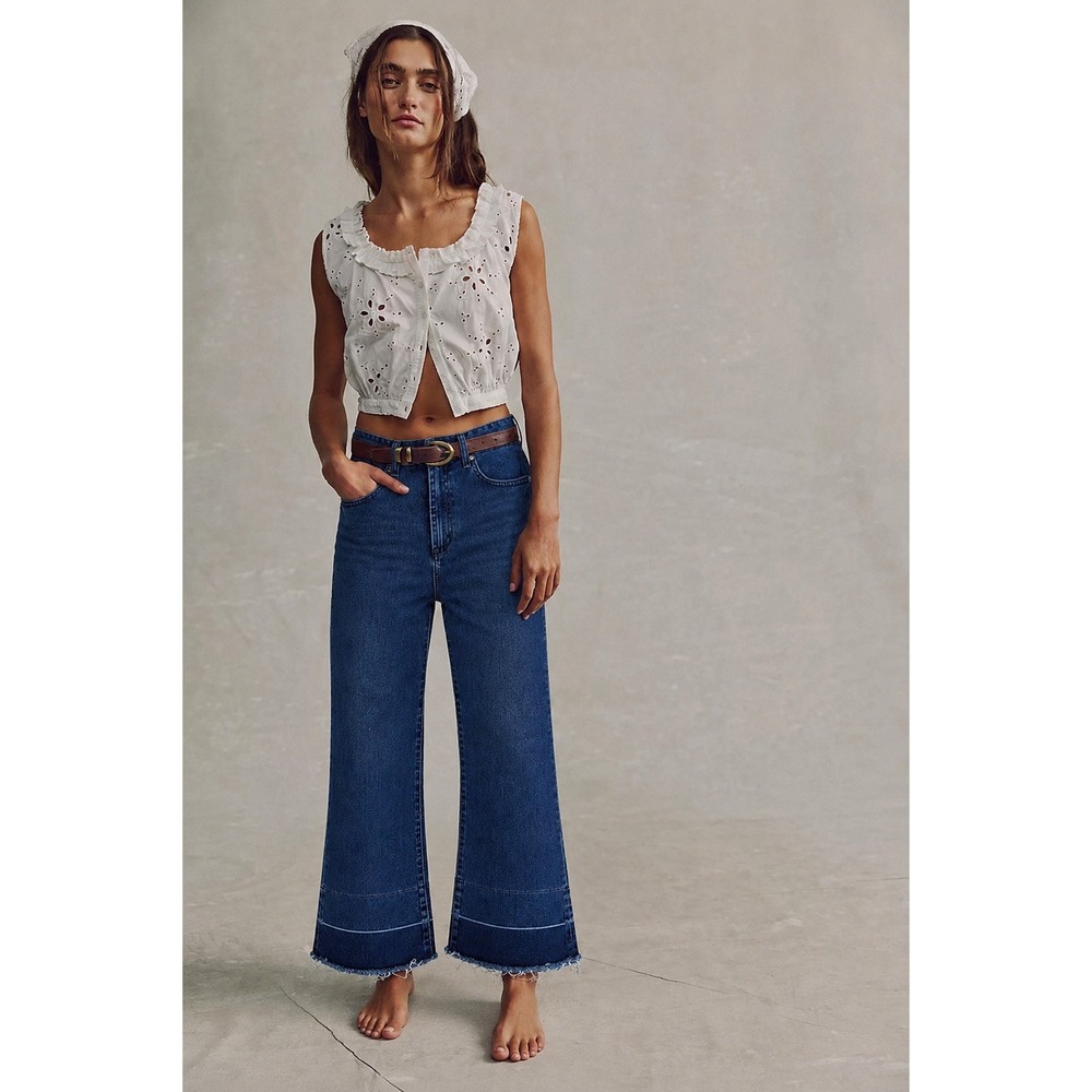 EVIDNT Los Angeles Malibu Flare Jeans Women's 26 Raw Hem Cropped Dark Wash NWT